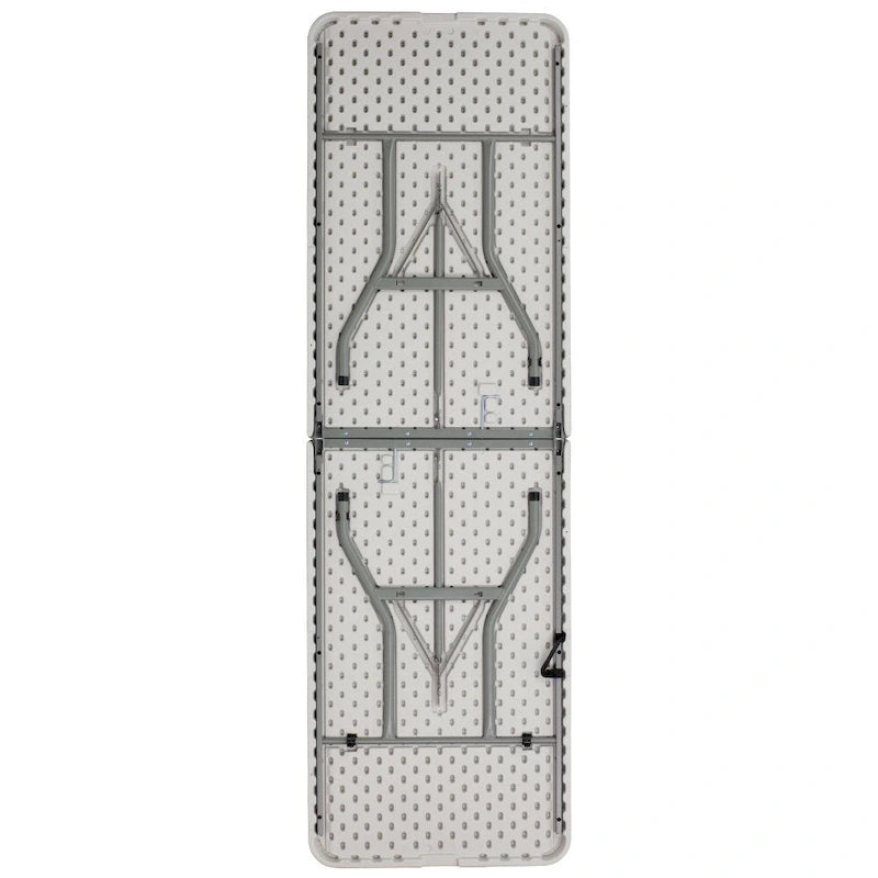 Table pliante en plastique blanc granit, deux pans, 10 places, 2,4 m