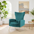 Fauteuil d'appoint dossier haut en velours, bleu paon / gris / blanc, une place