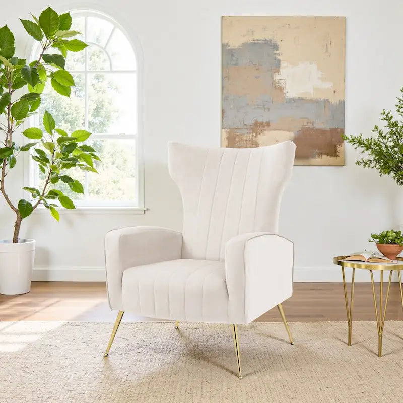 Fauteuil d'appoint dossier haut en velours, bleu paon / gris / blanc, une place