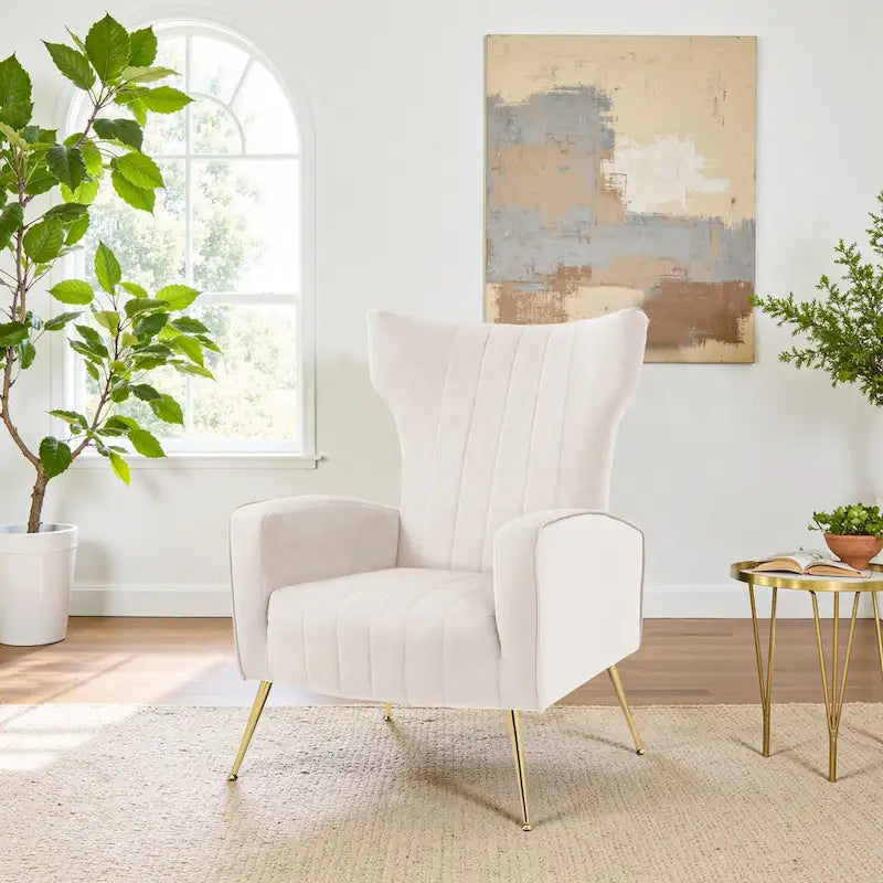 Fauteuil d'appoint dossier haut en velours, bleu paon / gris / blanc, une place