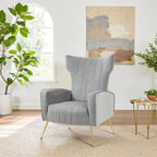 Fauteuil d'appoint dossier haut en velours, bleu paon / gris / blanc, une place