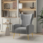 Fauteuil d'appoint dossier haut en velours, bleu paon / gris / blanc, une place
