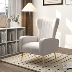 Fauteuil d'appoint dossier haut en velours, bleu paon / gris / blanc, une place