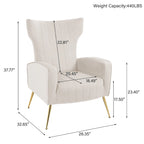 Fauteuil d'appoint dossier haut en velours, bleu paon / gris / blanc, une place