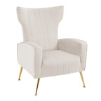 Fauteuil d'appoint dossier haut en velours, bleu paon / gris / blanc, une place