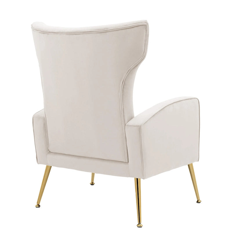 Fauteuil d'appoint dossier haut en velours, bleu paon / gris / blanc, une place
