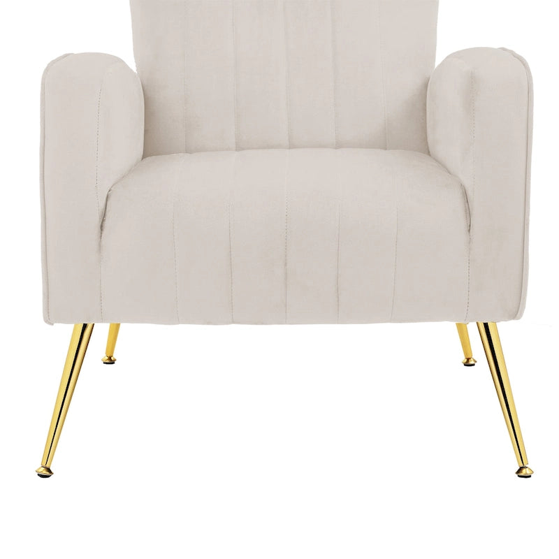 Fauteuil d'appoint dossier haut en velours, bleu paon / gris / blanc, une place