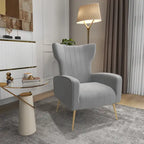 Fauteuil d'appoint dossier haut en velours, bleu paon / gris / blanc, une place