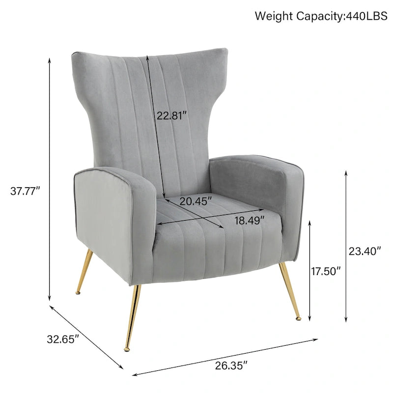 Fauteuil d'appoint dossier haut en velours, bleu paon / gris / blanc, une place