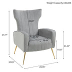 Fauteuil d'appoint dossier haut en velours, bleu paon / gris / blanc, une place