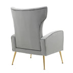 Fauteuil d'appoint dossier haut en velours, bleu paon / gris / blanc, une place