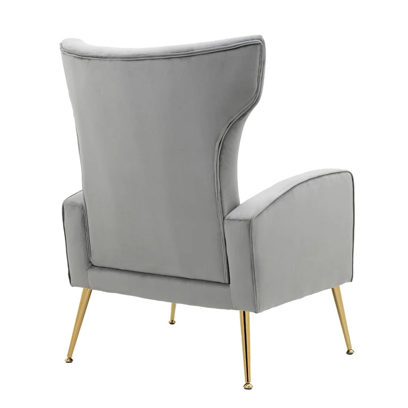 Fauteuil d'appoint dossier haut en velours, bleu paon / gris / blanc, une place