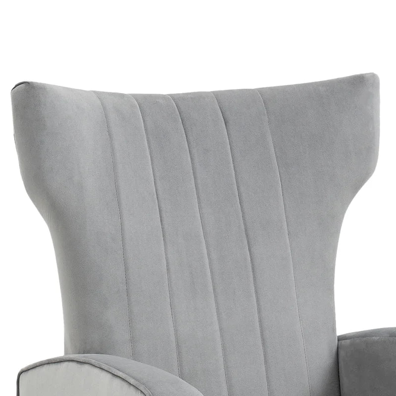 Fauteuil d'appoint dossier haut en velours, bleu paon / gris / blanc, une place