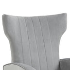 Fauteuil d'appoint dossier haut en velours, bleu paon / gris / blanc, une place