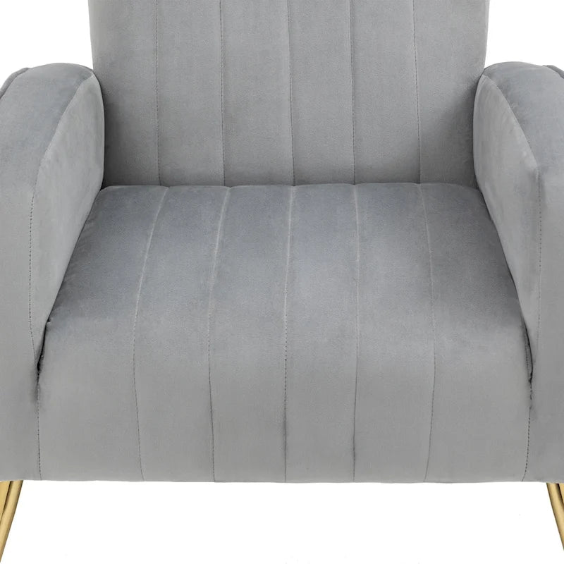 Fauteuil d'appoint dossier haut en velours, bleu paon / gris / blanc, une place