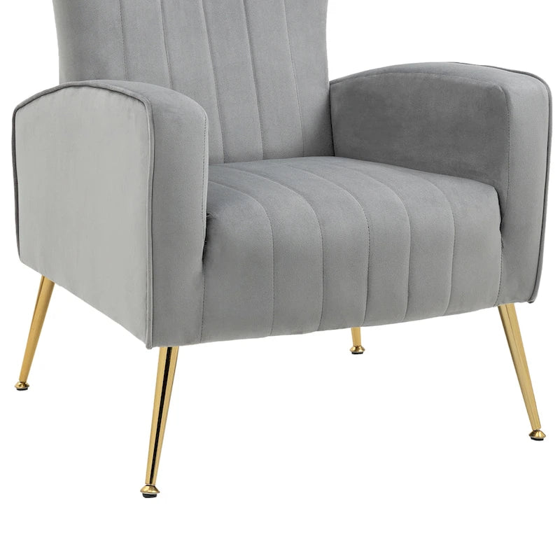 Fauteuil d'appoint dossier haut en velours, bleu paon / gris / blanc, une place