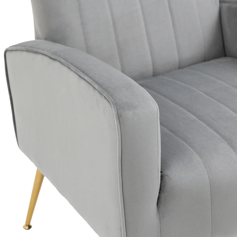Fauteuil d'appoint dossier haut en velours, bleu paon / gris / blanc, une place
