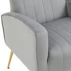 Fauteuil d'appoint dossier haut en velours, bleu paon / gris / blanc, une place