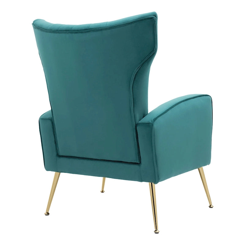 Fauteuil d'appoint dossier haut en velours, bleu paon / gris / blanc, une place