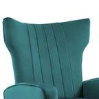 Fauteuil d'appoint dossier haut en velours, bleu paon / gris / blanc, une place