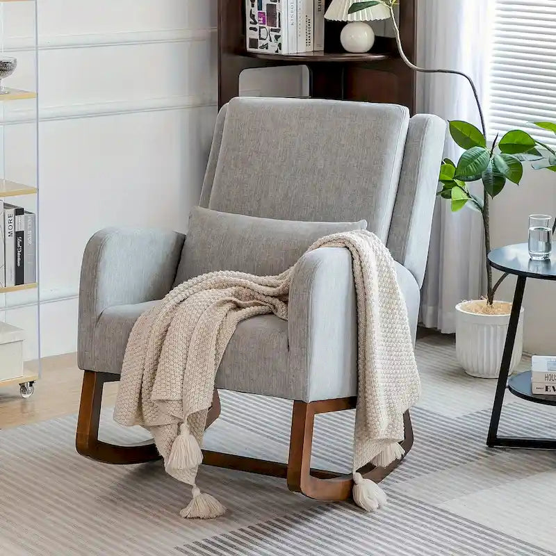 Fauteuil à bascule en tissu noir/gris/beige avec oreiller, planeur pour 1 personne
