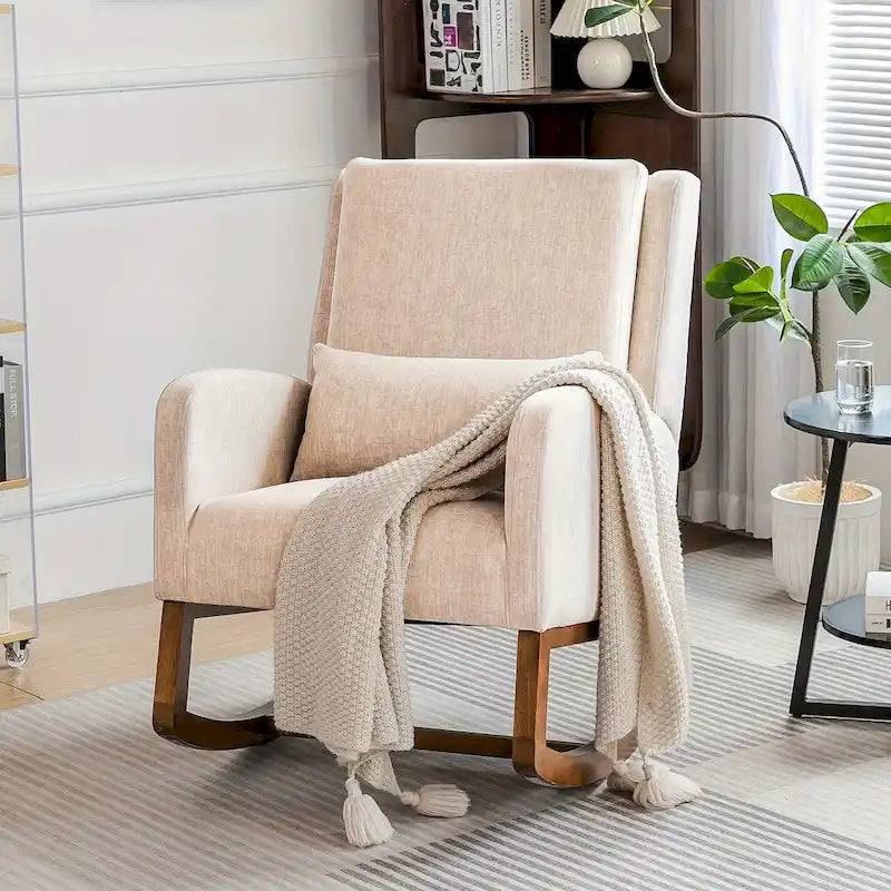 Fauteuil à bascule en tissu noir/gris/beige avec oreiller, planeur pour 1 personne