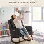 Fauteuil à bascule en tissu noir/gris/beige avec oreiller, planeur pour 1 personne