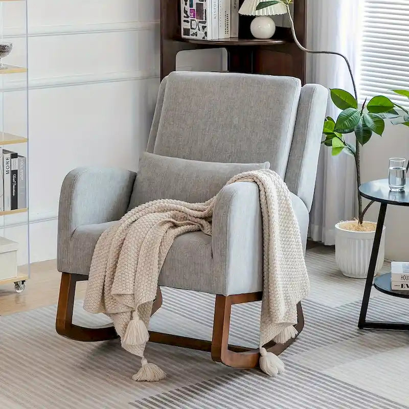 Fauteuil à bascule en tissu noir/gris/beige avec oreiller, planeur pour 1 personne