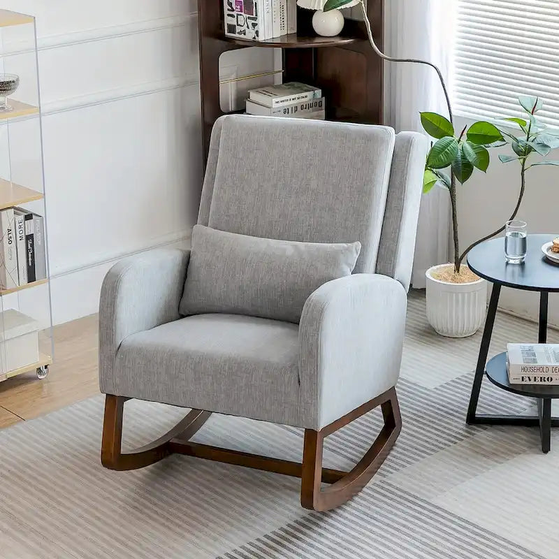 Fauteuil à bascule en tissu noir/gris/beige avec oreiller, planeur pour 1 personne