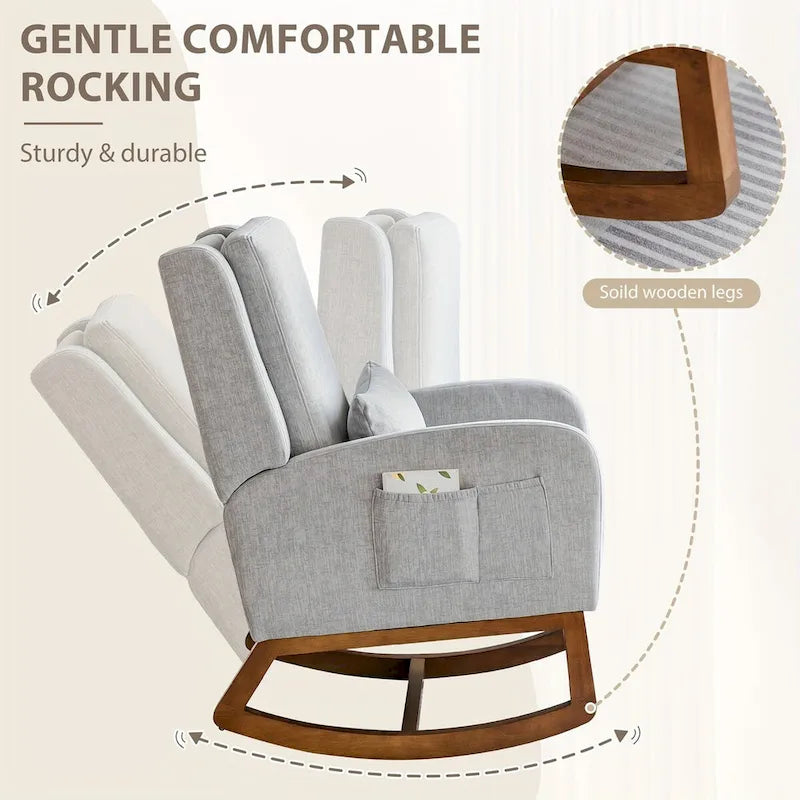 Fauteuil à bascule en tissu noir/gris/beige avec oreiller, planeur pour 1 personne