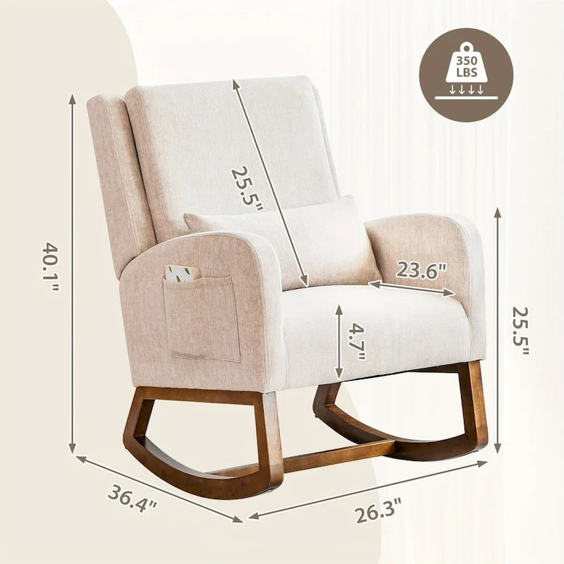 Fauteuil à bascule en tissu noir/gris/beige avec oreiller, planeur pour 1 personne