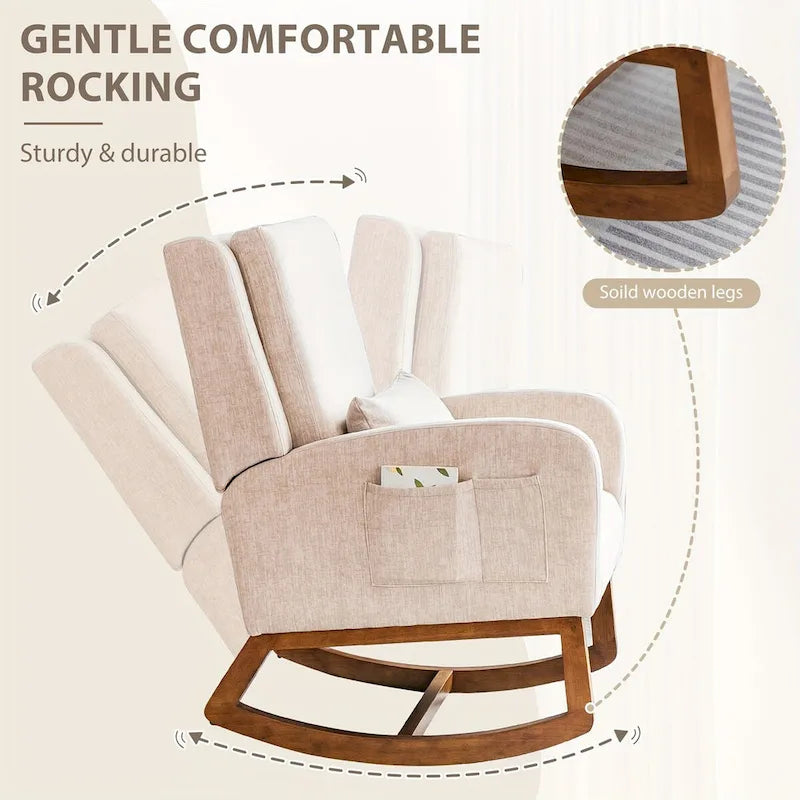 Fauteuil à bascule en tissu noir/gris/beige avec oreiller, planeur pour 1 personne