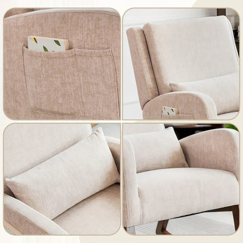 Fauteuil à bascule en tissu noir/gris/beige avec oreiller, planeur pour 1 personne