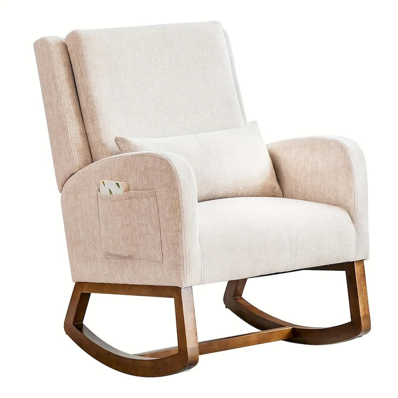 Fauteuil à bascule en tissu noir/gris/beige avec oreiller, planeur pour 1 personne